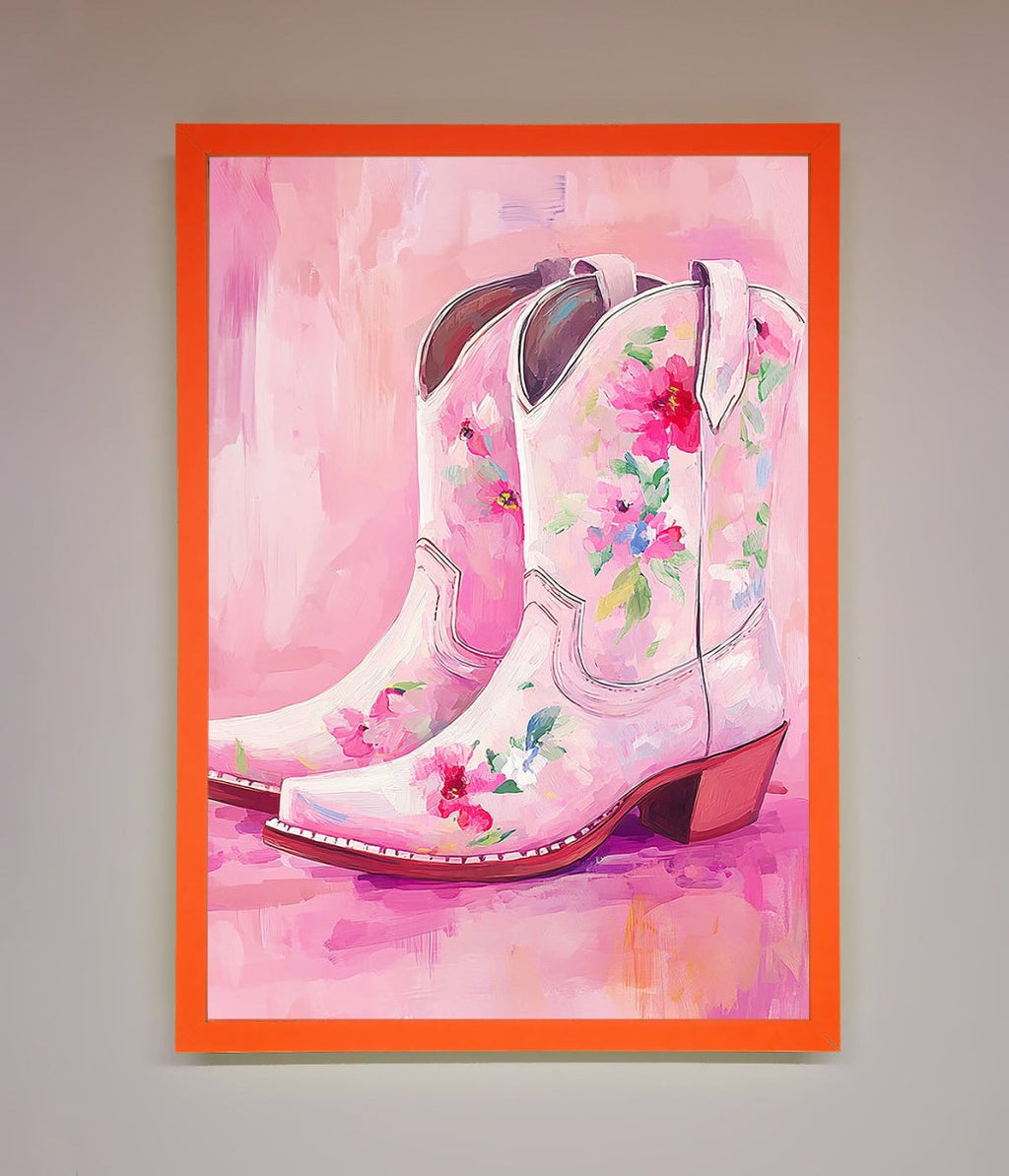 Floral Cowboy Boots Framed Poster