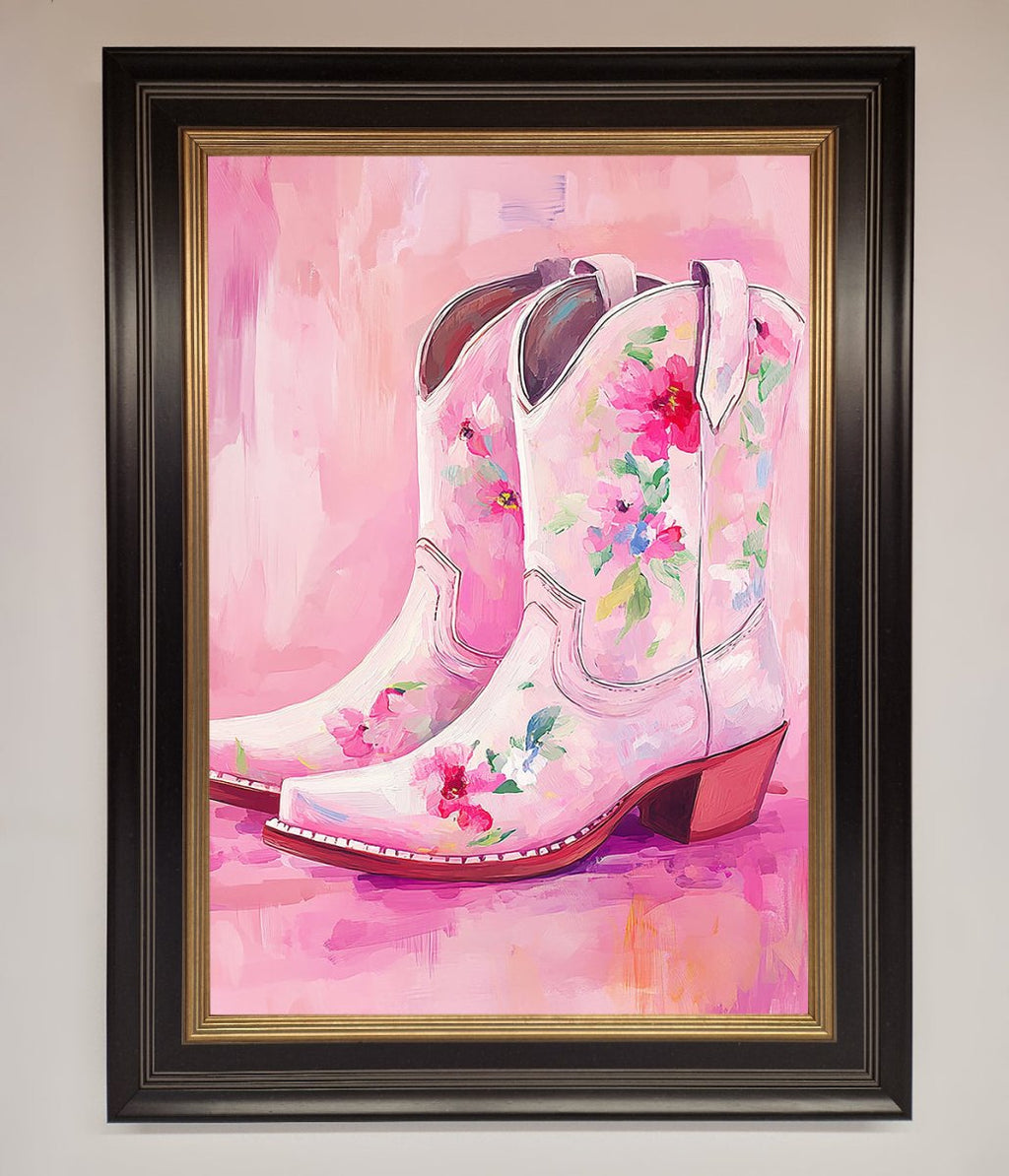 Floral Cowboy Boots Framed Poster