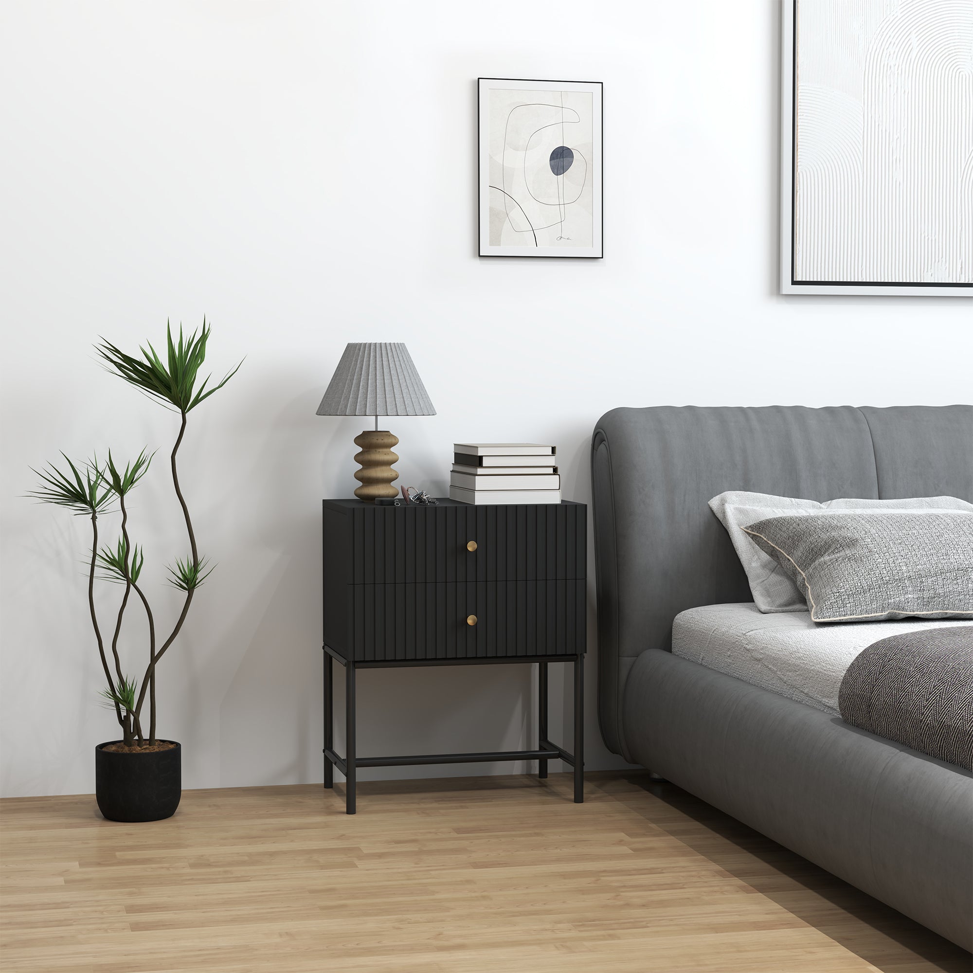 Elegant Two-Drawer Bedside Table - Black-1