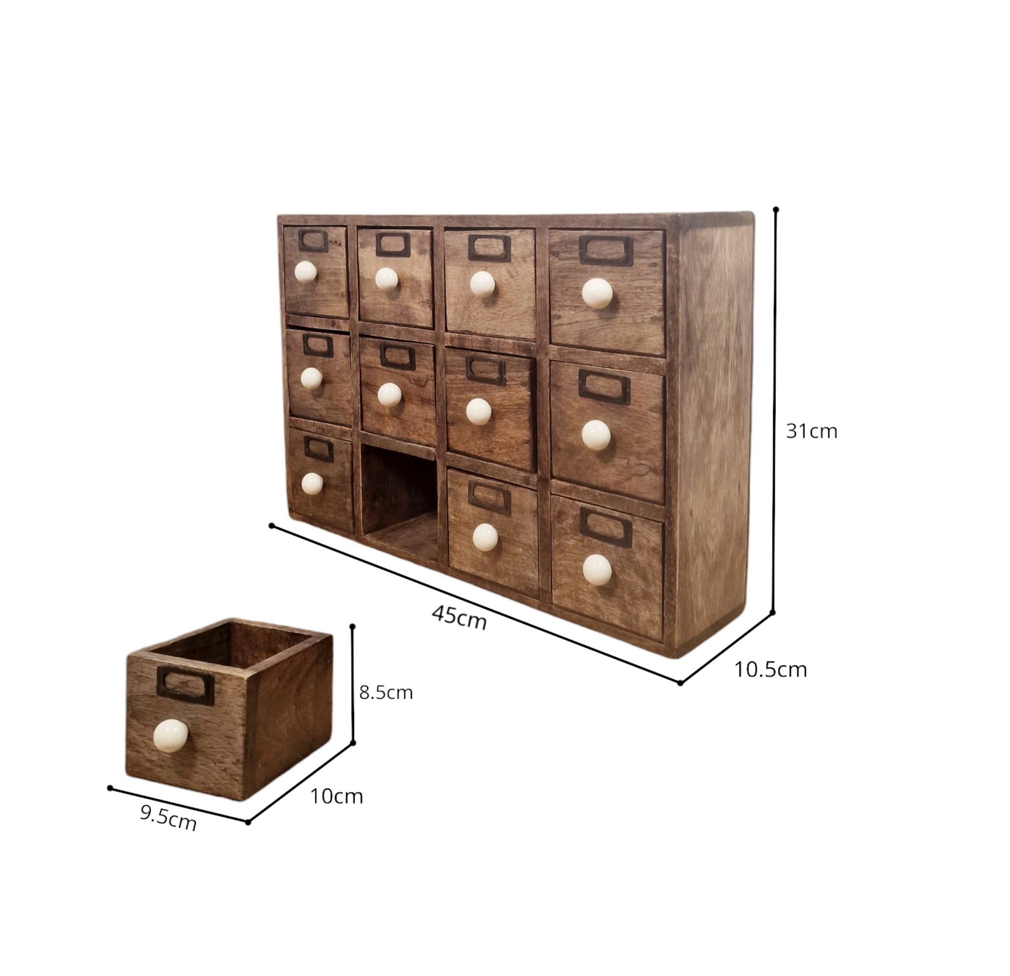 12 Drawer Solid Mango Wood Trinket Chest/Draw With Ceramic Knob Handles-1