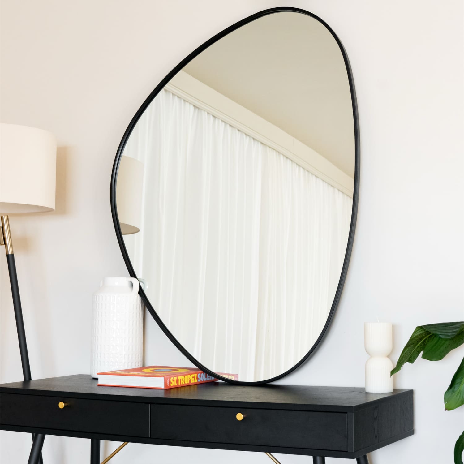 Izumi - Black Metal Irregular Pebble Mirror - 120cm x 90cm-0
