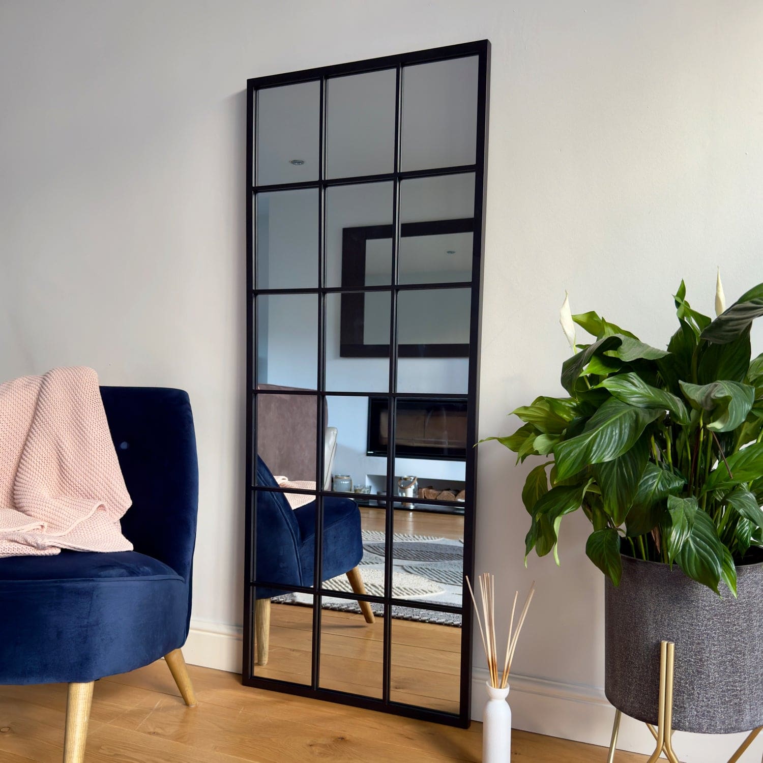 Kyō - Full Length Black Metal Rectangle Lattice Grid Mirror - 150cm x 60cm.-3