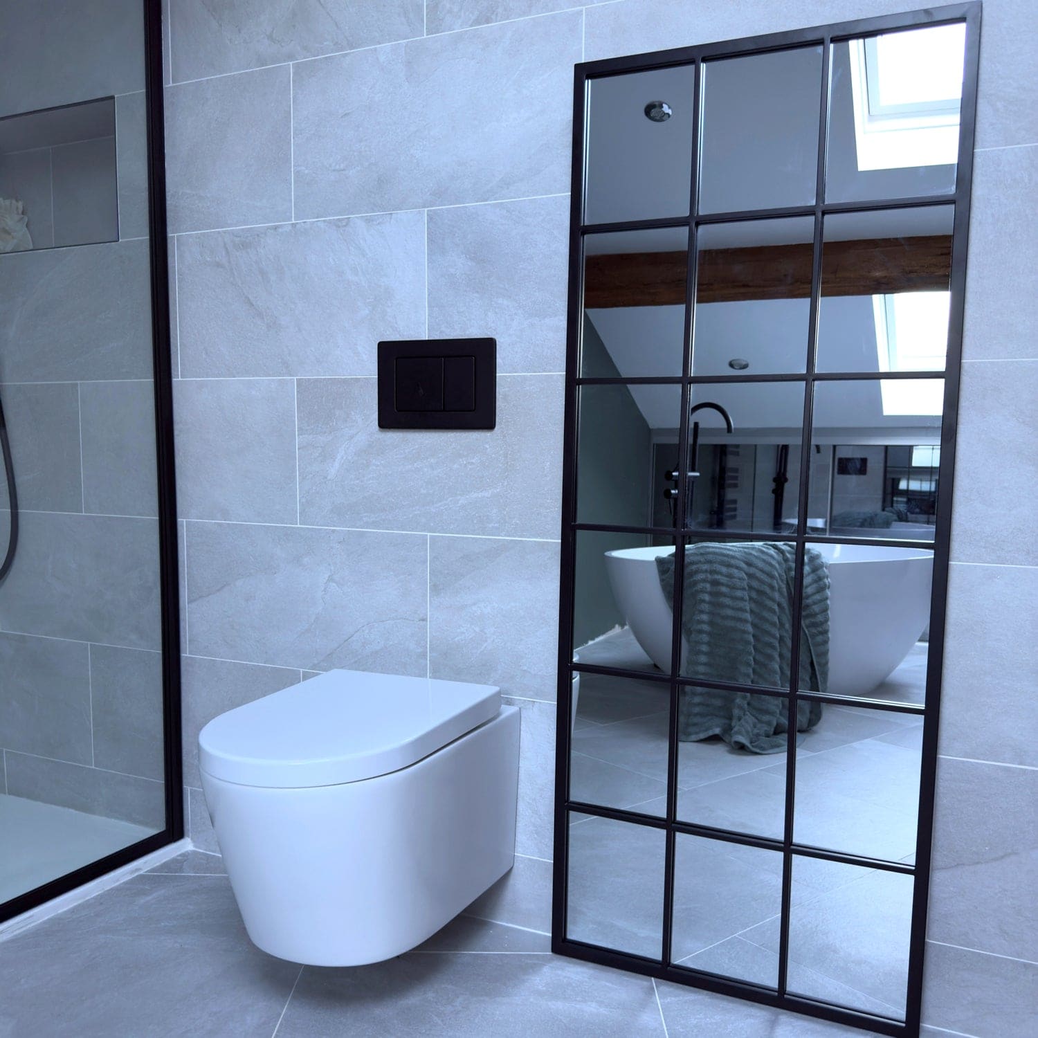 Kyō - Full Length Black Metal Rectangle Lattice Grid Mirror - 150cm x 60cm.-1