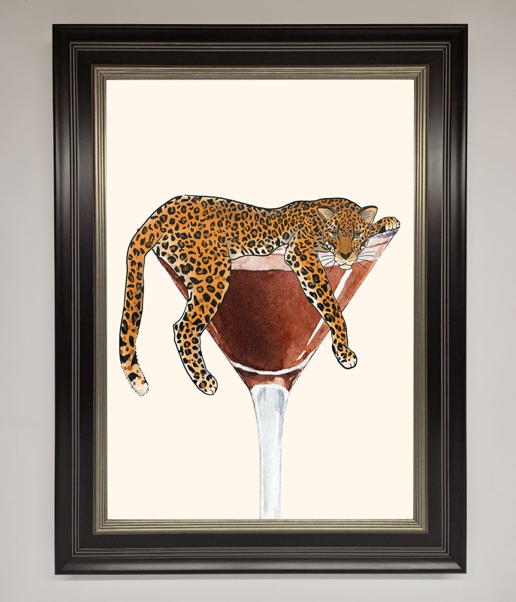 Lazy Leopard Martini Framed Poster
