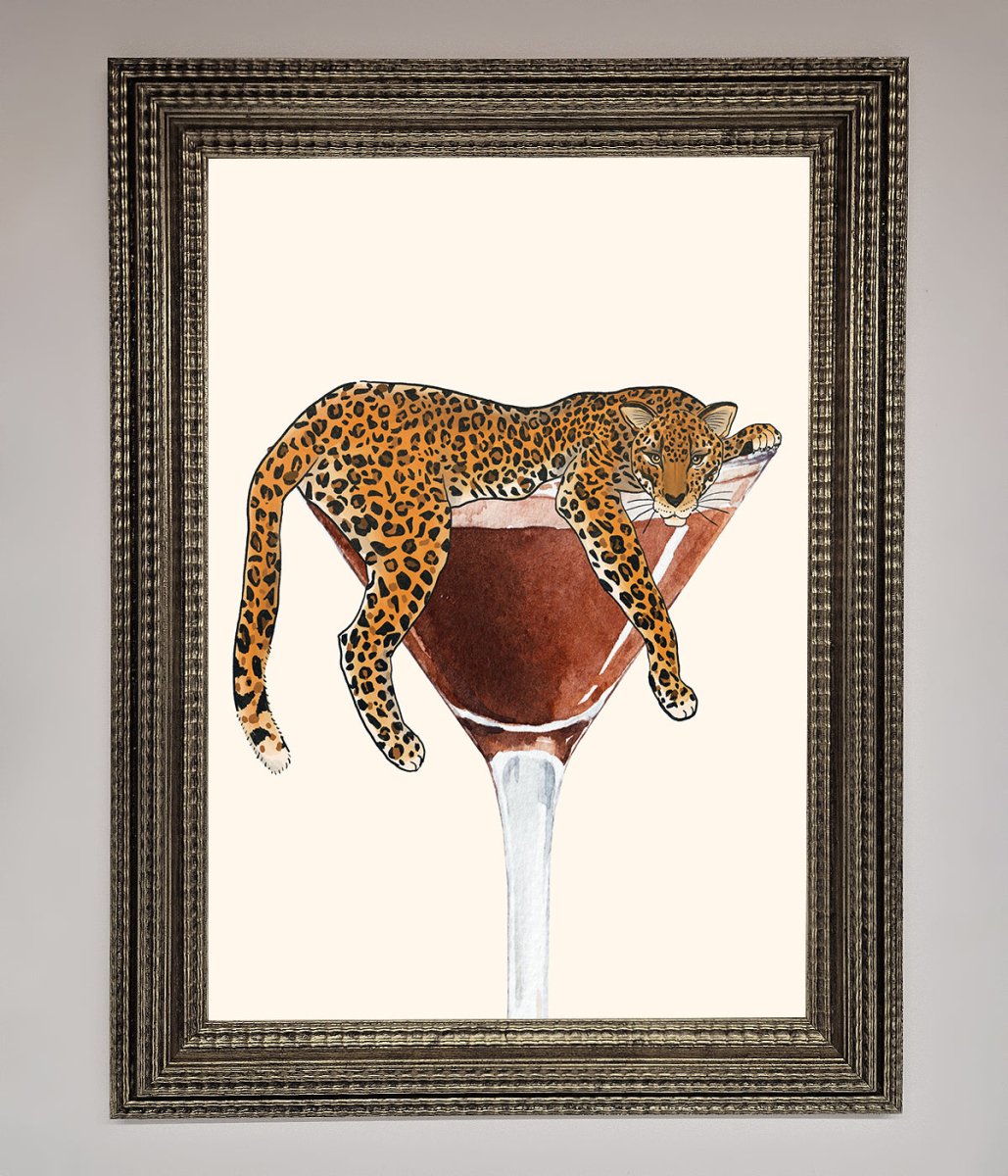 Lazy Leopard Martini Framed Poster