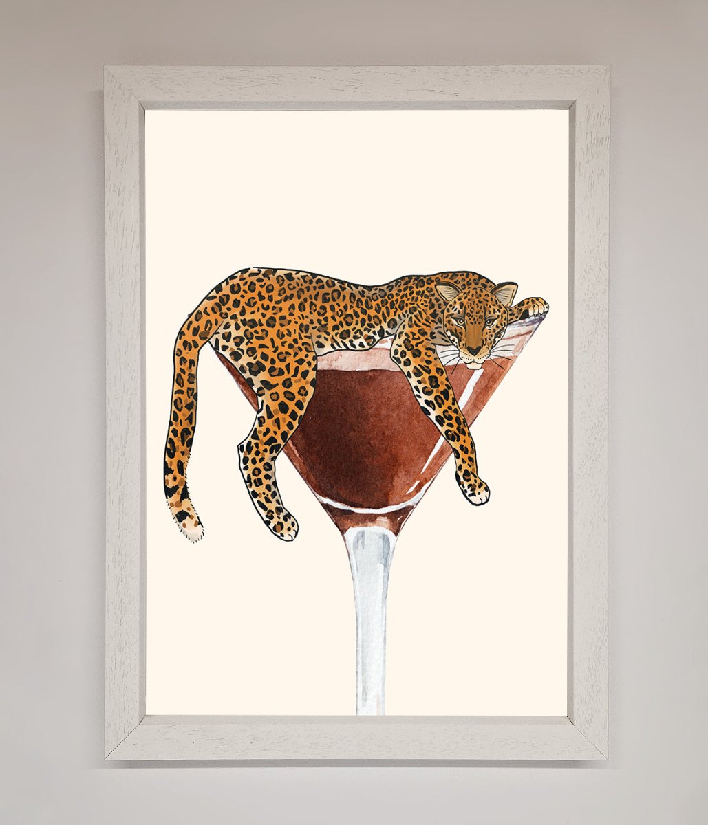 Lazy Leopard Martini Framed Poster