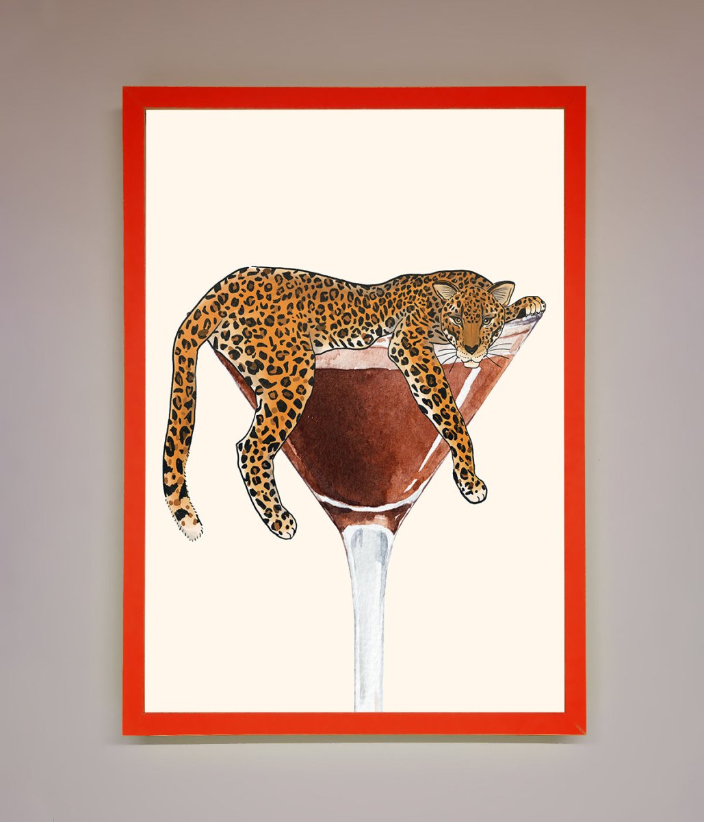 Lazy Leopard Martini Framed Poster