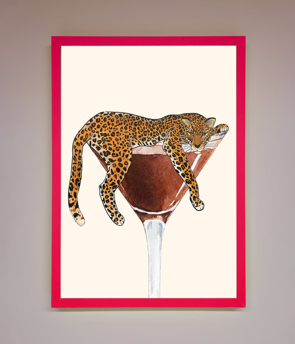 Lazy Leopard Martini Framed Poster