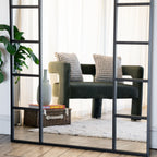 Mio - Full Length Black Metal Arched Window Mirror - 180cm x 105cm.-3