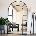 Mio - Full Length Black Metal Arched Window Mirror - 180cm x 105cm.-0