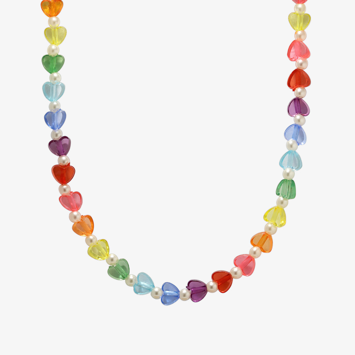 Rainbow hearts pearls beads necklace-0