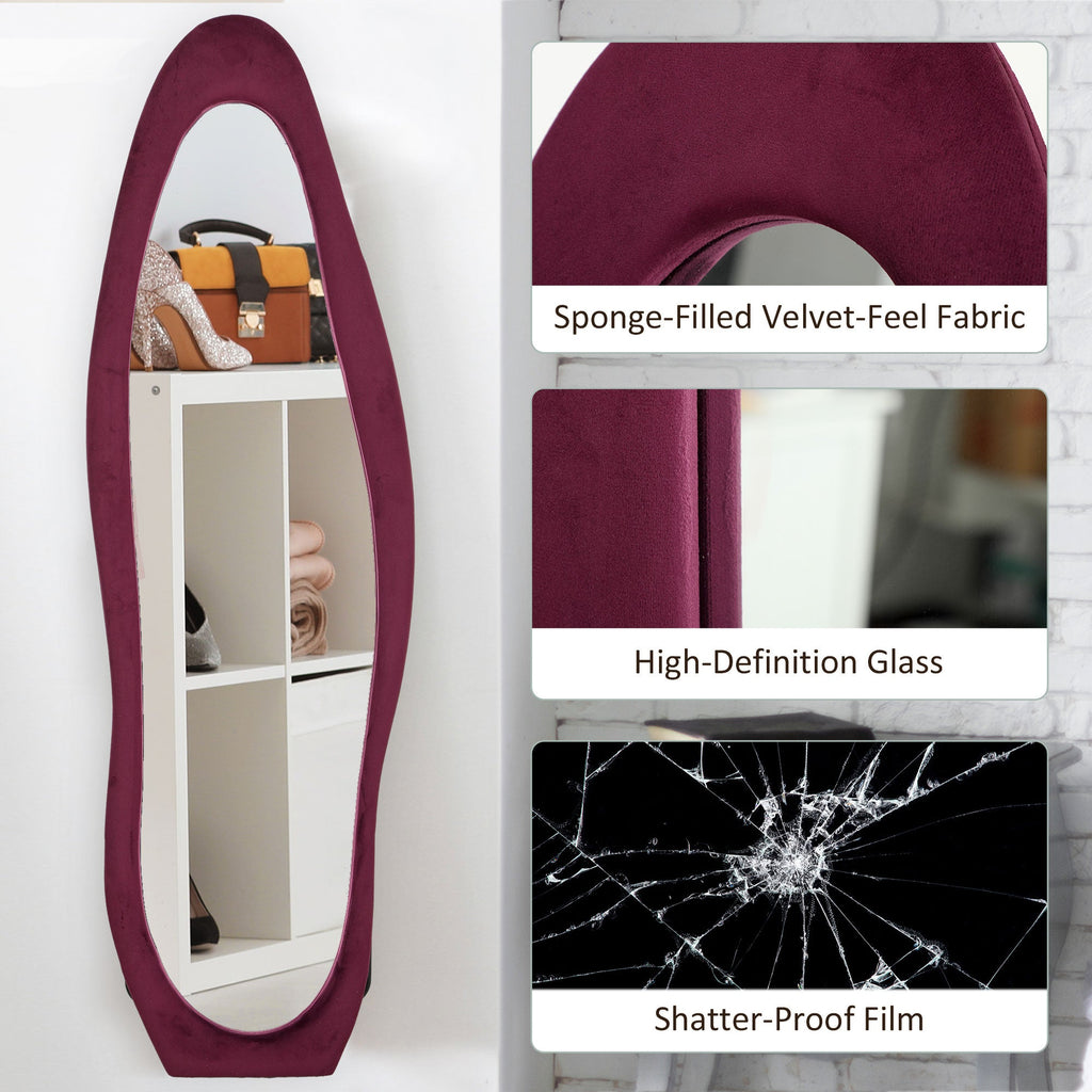 Wavy Velvet-Feel Full Length Mirror - Wine Red-4