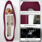Wavy Velvet-Feel Full Length Mirror - Wine Red-4