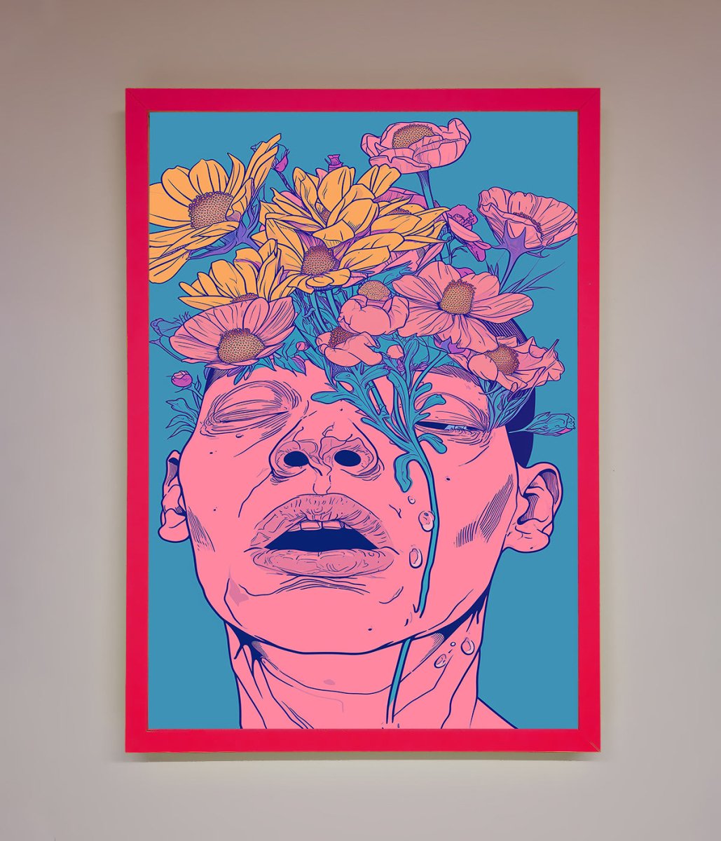 Pink Flowers On Face Framed Wall Art