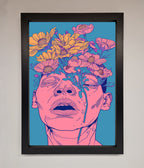 Pink Flowers On Face Framed Wall Art