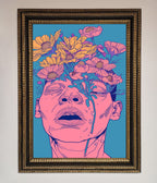 Pink Flowers On Face Framed Wall Art