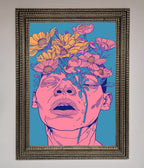 Pink Flowers On Face Framed Wall Art