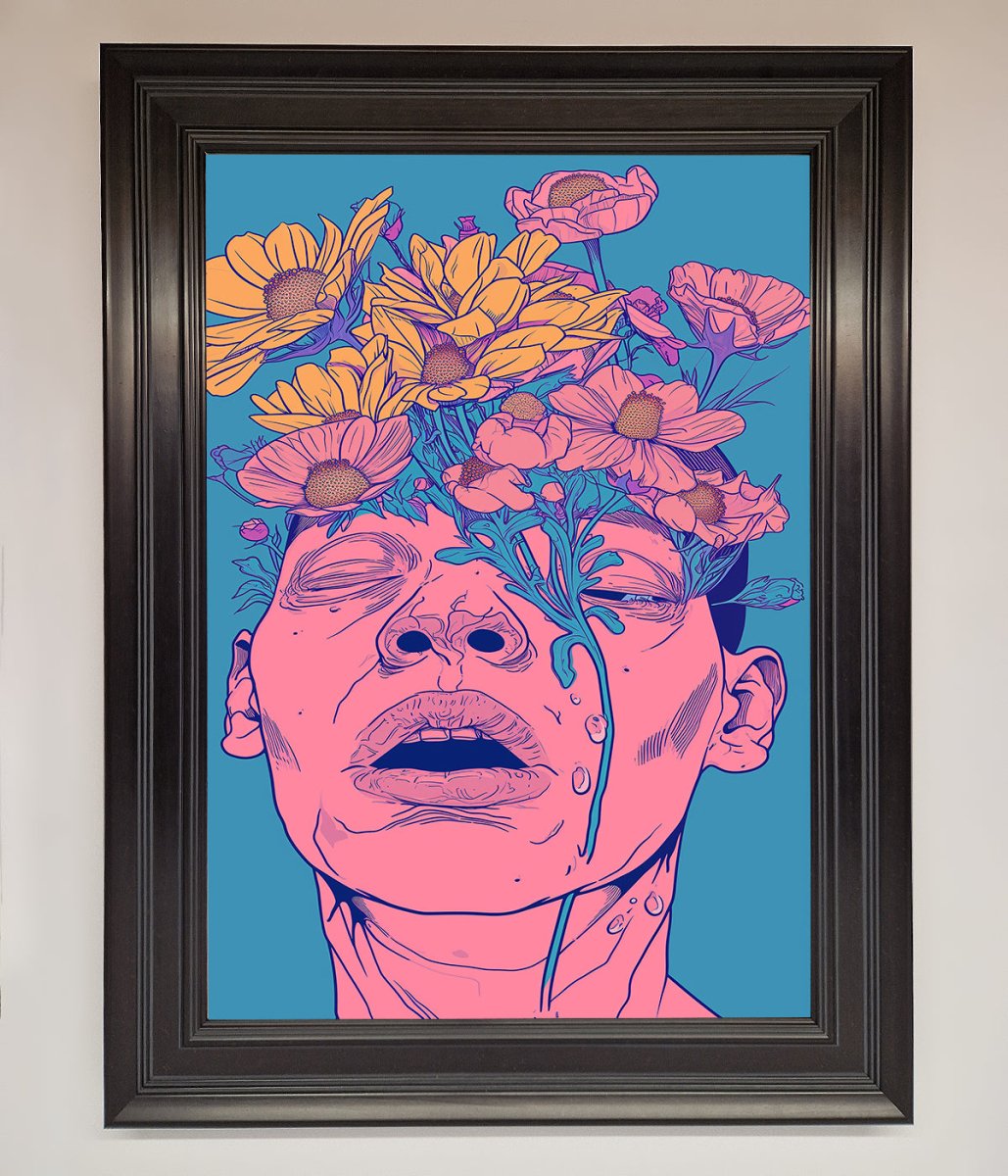 Pink Flowers On Face Framed Wall Art