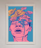 Pink Flowers On Face Framed Wall Art