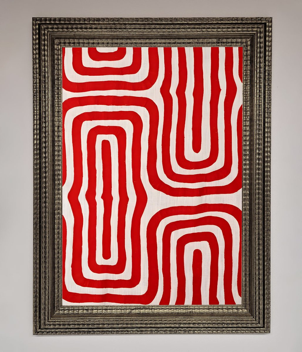 Red Waves Abstract Framed Poster