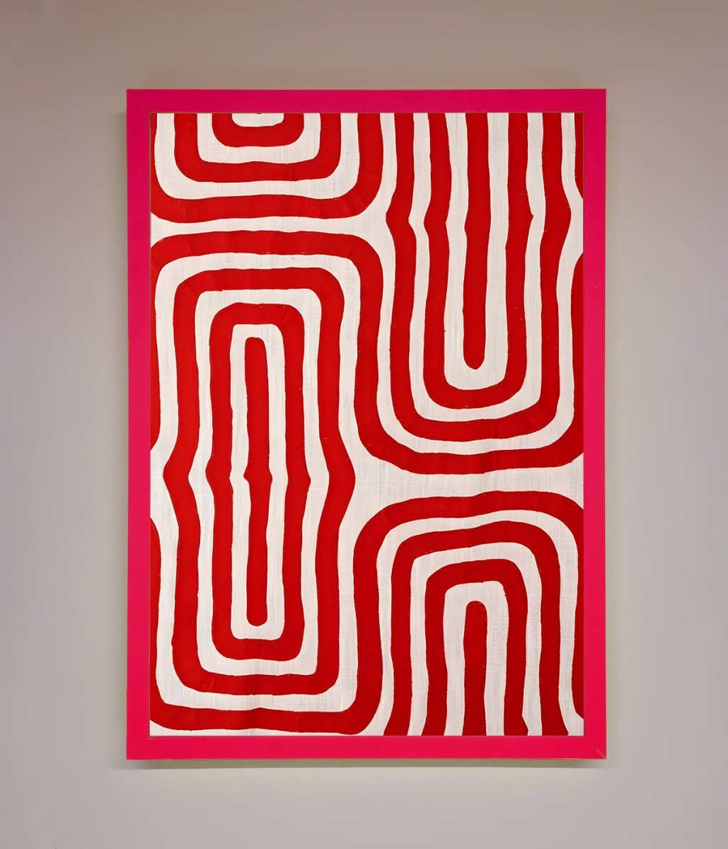 Red Waves Abstract Framed Poster