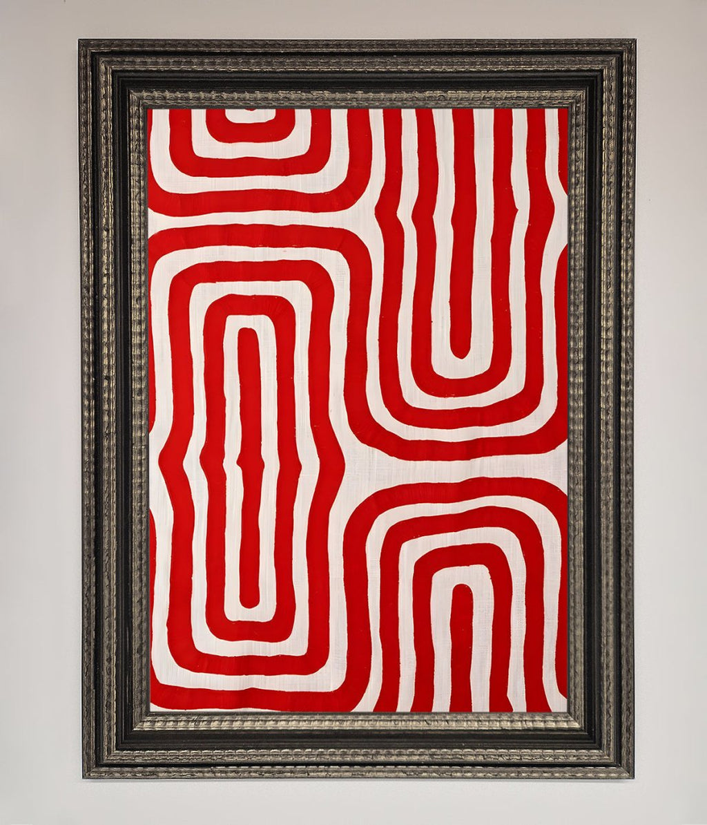 Red Waves Abstract Framed Poster