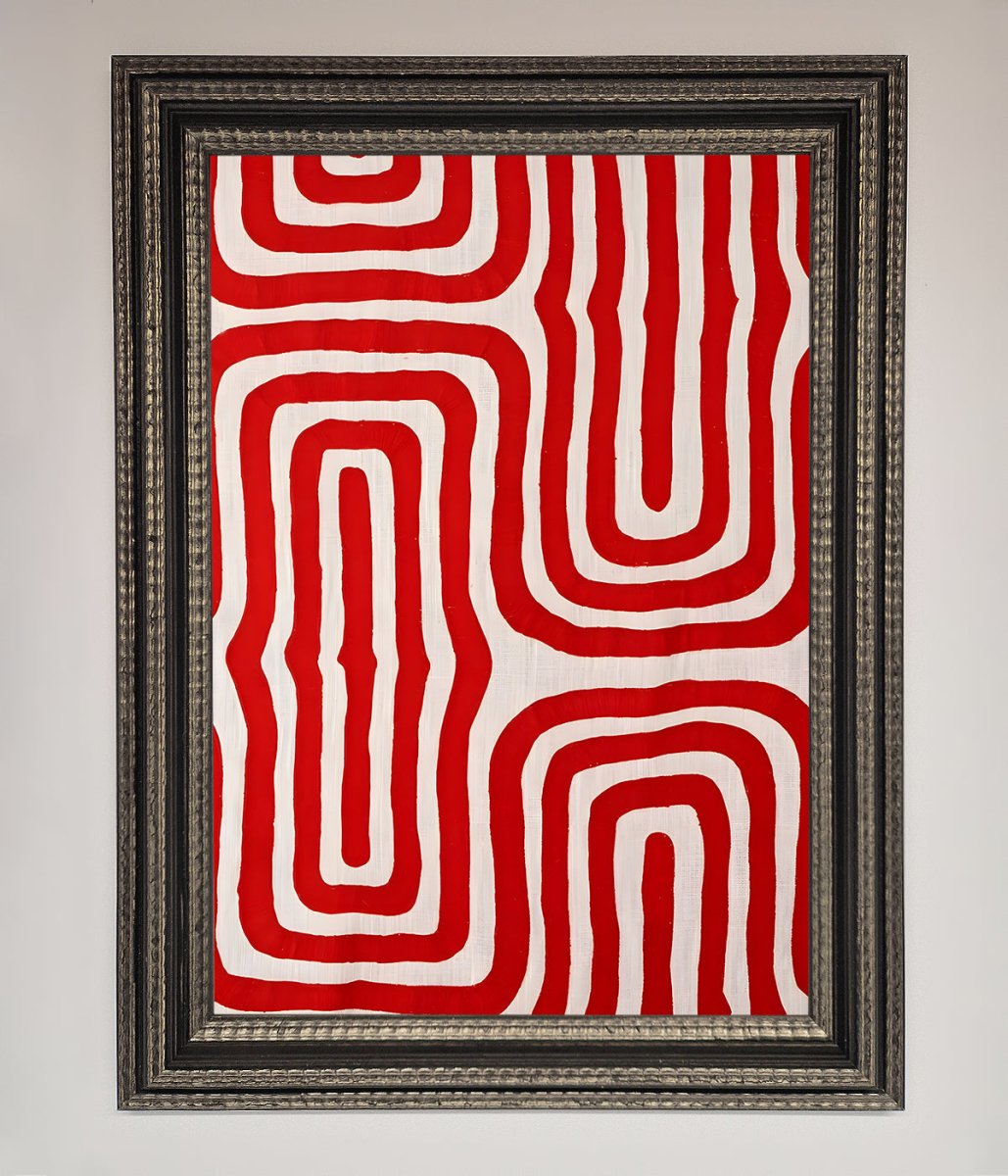 Red Waves Abstract Framed Poster