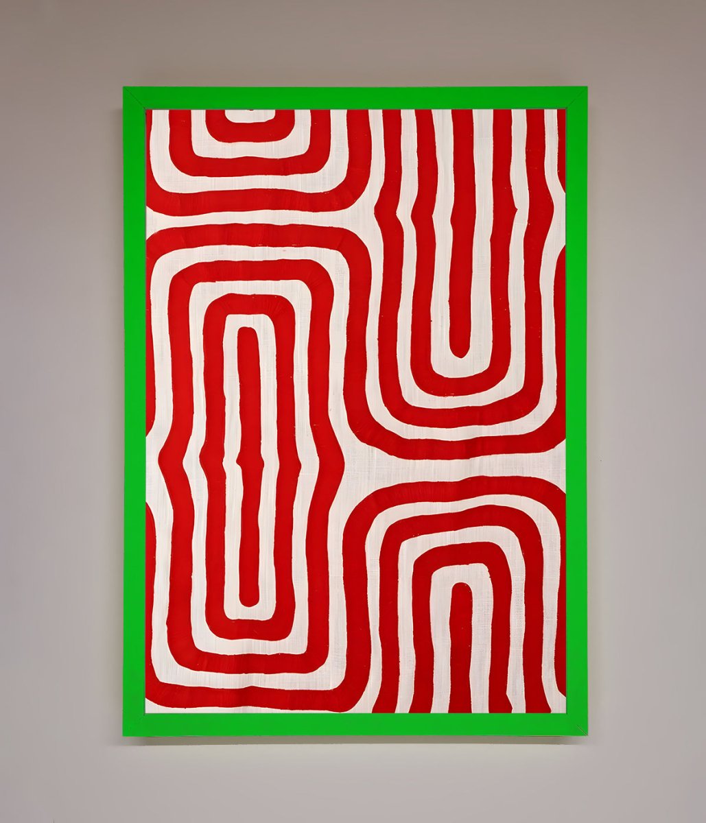 Red Waves Abstract Framed Poster