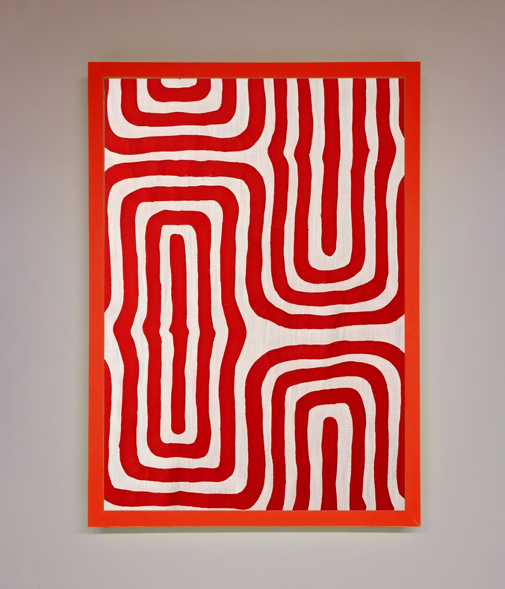 Red Waves Abstract Framed Poster