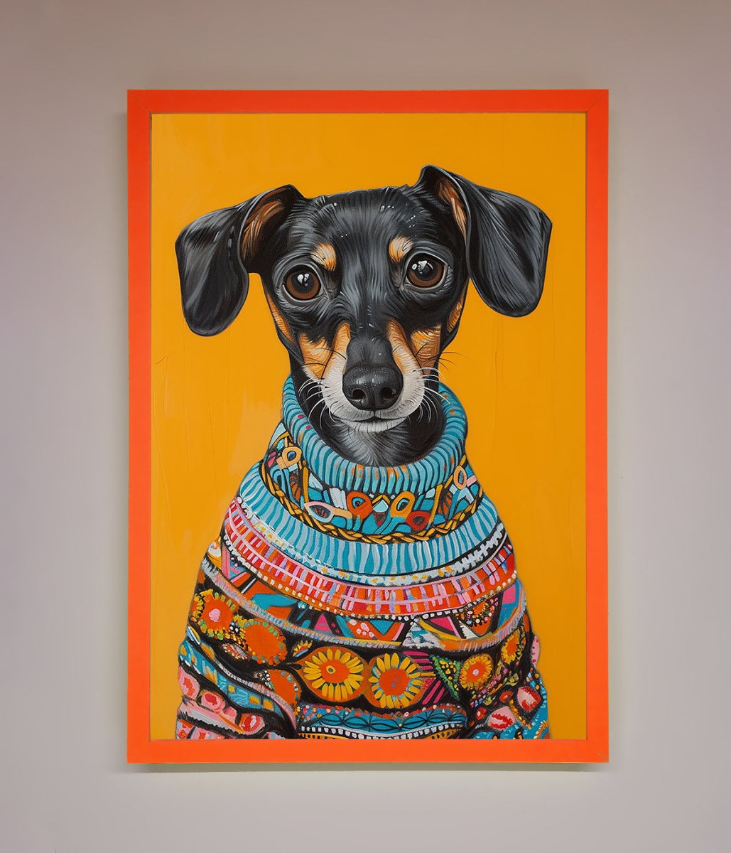 Sausage Dog In Sweater Framed Print