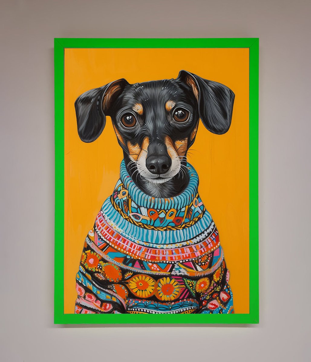 Sausage Dog In Sweater Framed Print
