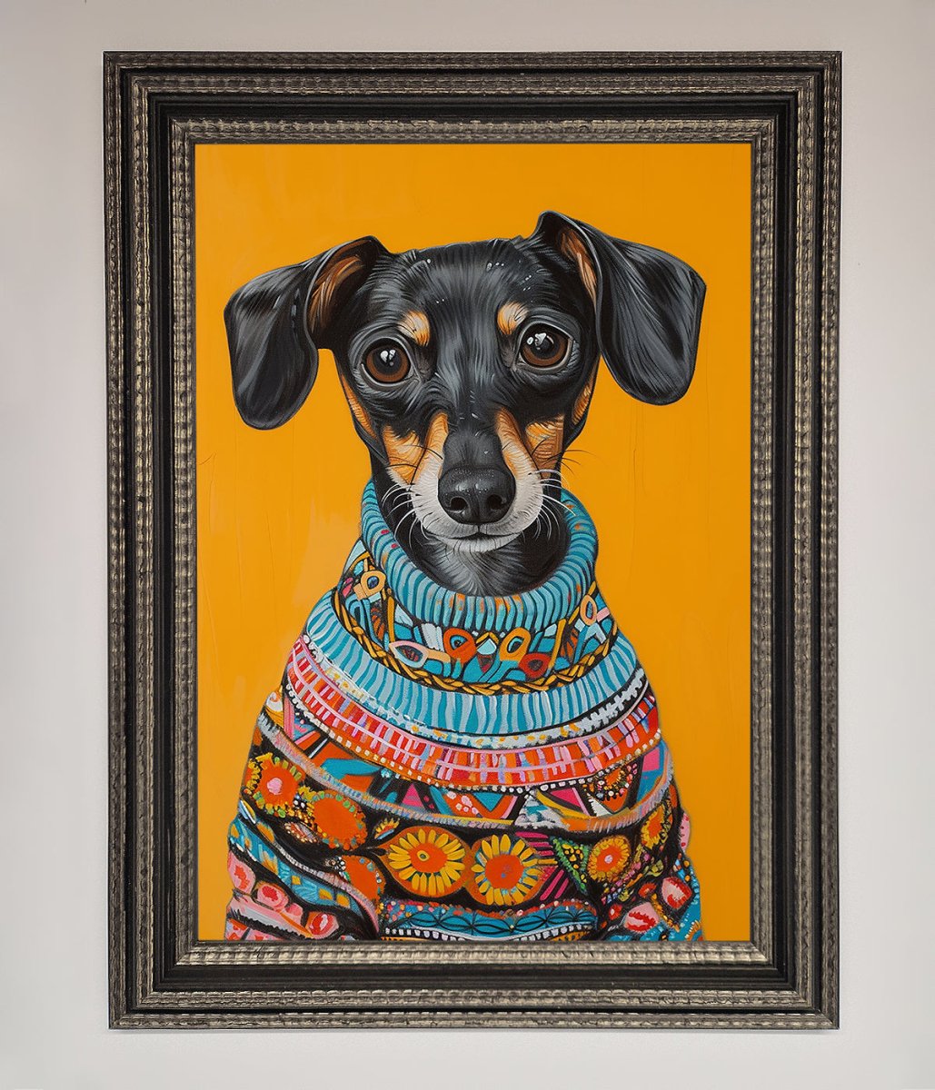 Sausage Dog In Sweater Framed Print