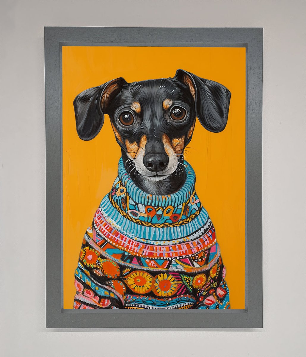Sausage Dog In Sweater Framed Print