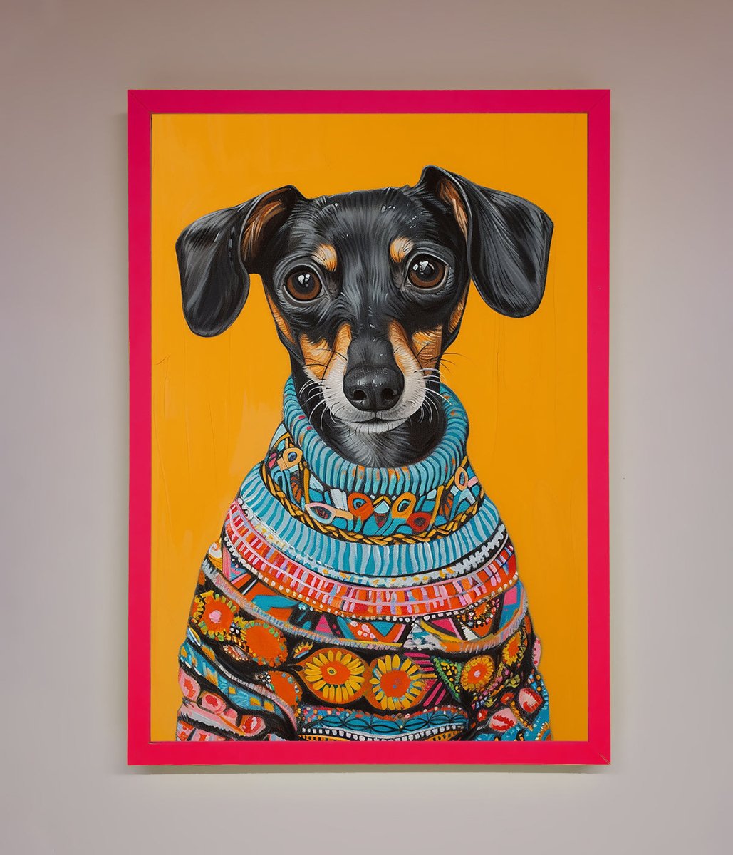 Sausage Dog In Sweater Framed Print