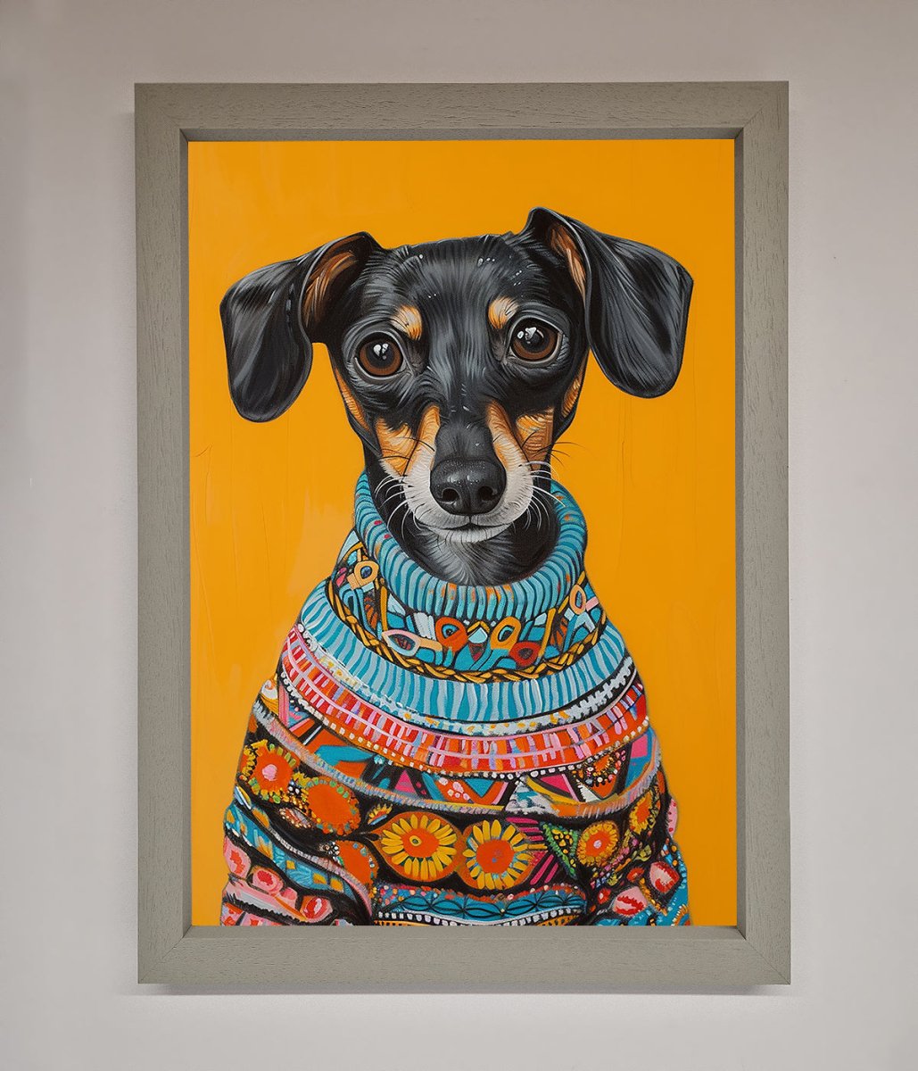 Sausage Dog In Sweater Framed Print