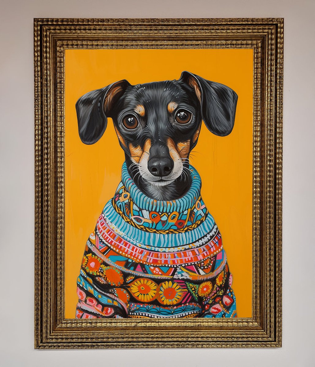 Sausage Dog In Sweater Framed Print