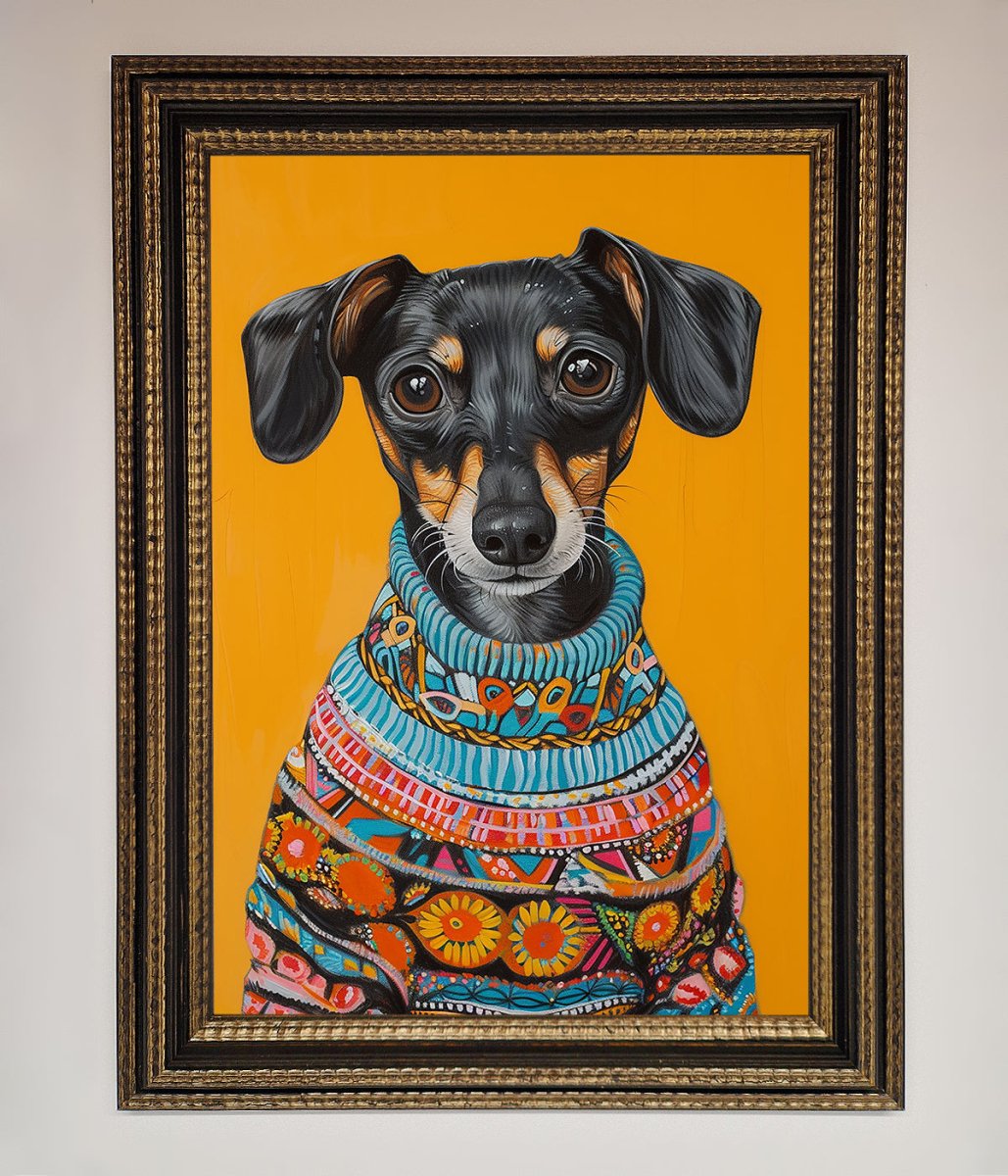 Sausage Dog In Sweater Framed Print