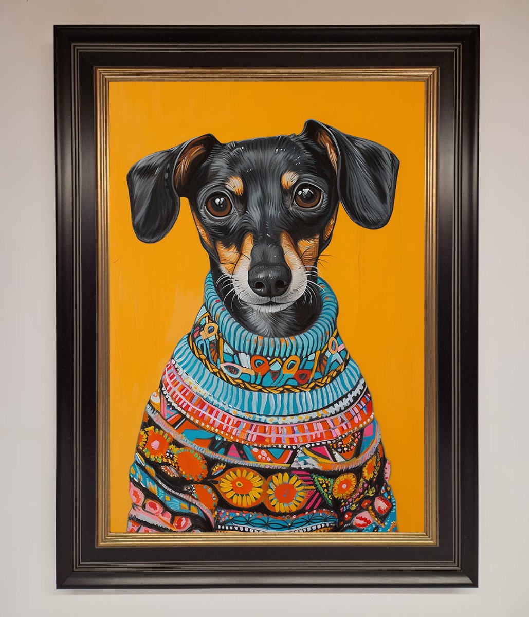 Sausage Dog In Sweater Framed Print