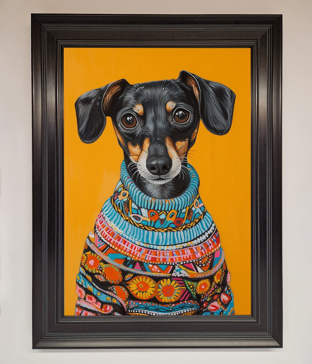 Sausage Dog In Sweater Framed Print