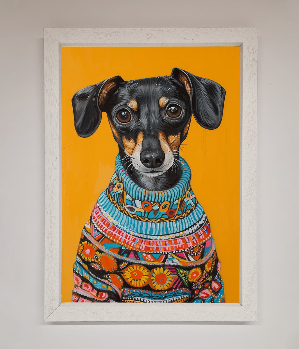 Sausage Dog In Sweater Framed Print