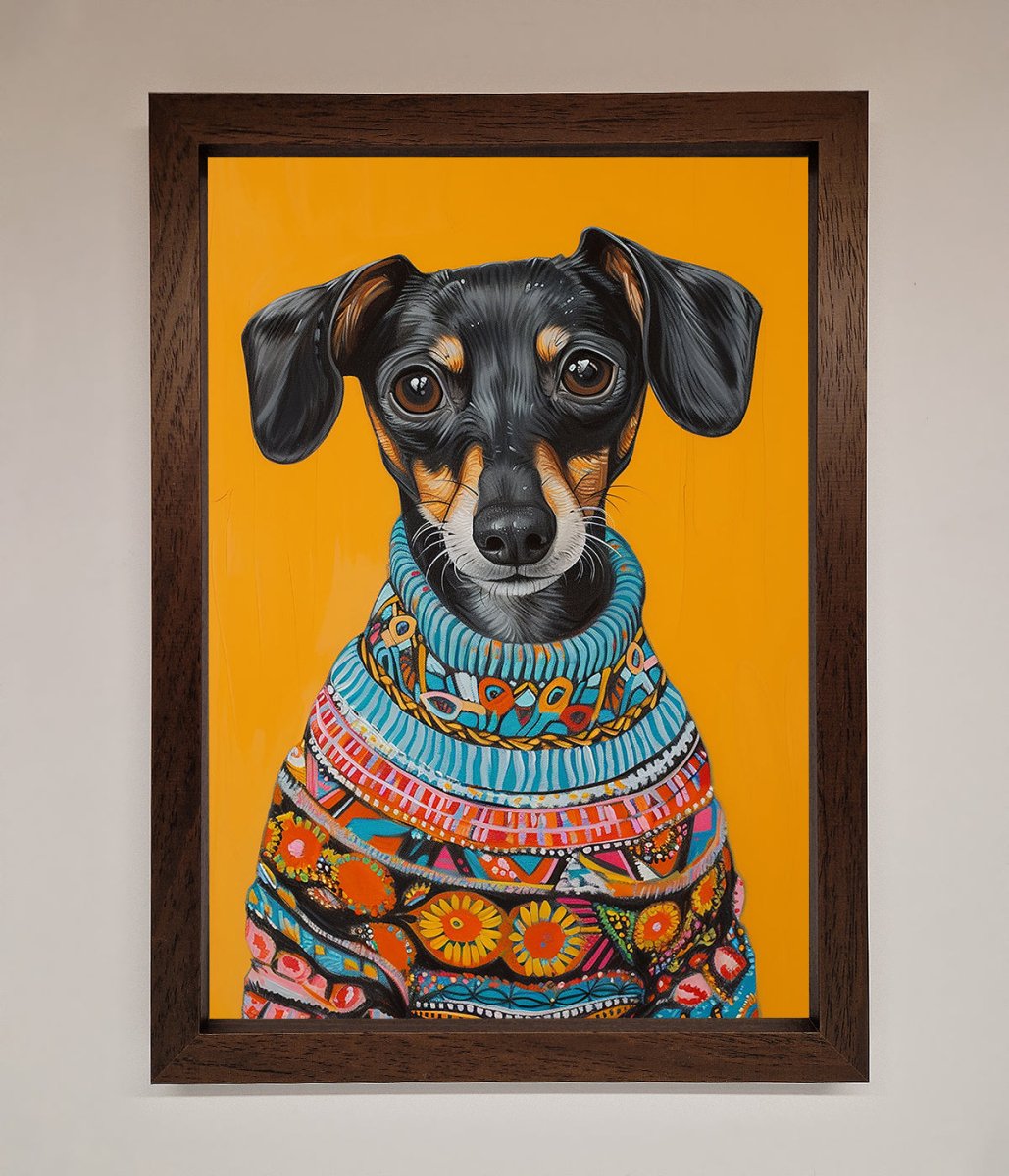 Sausage Dog In Sweater Framed Print