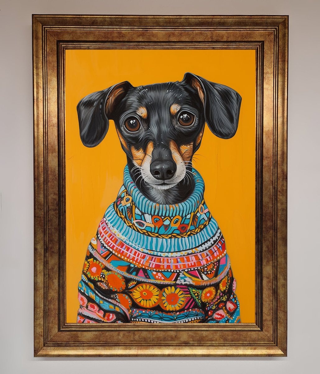 Sausage Dog In Sweater Framed Print