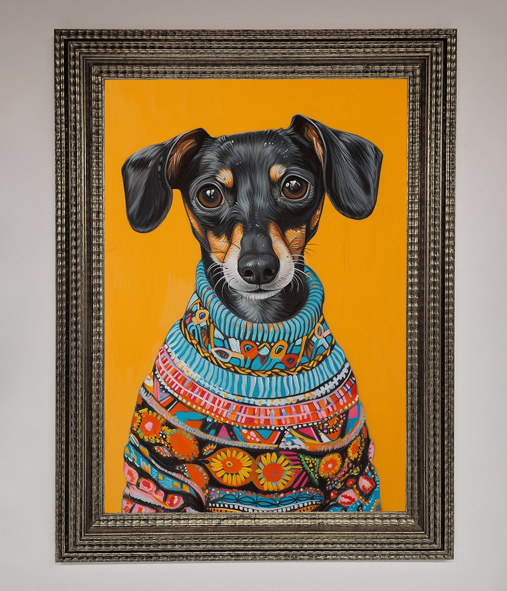 Sausage Dog In Sweater Framed Print