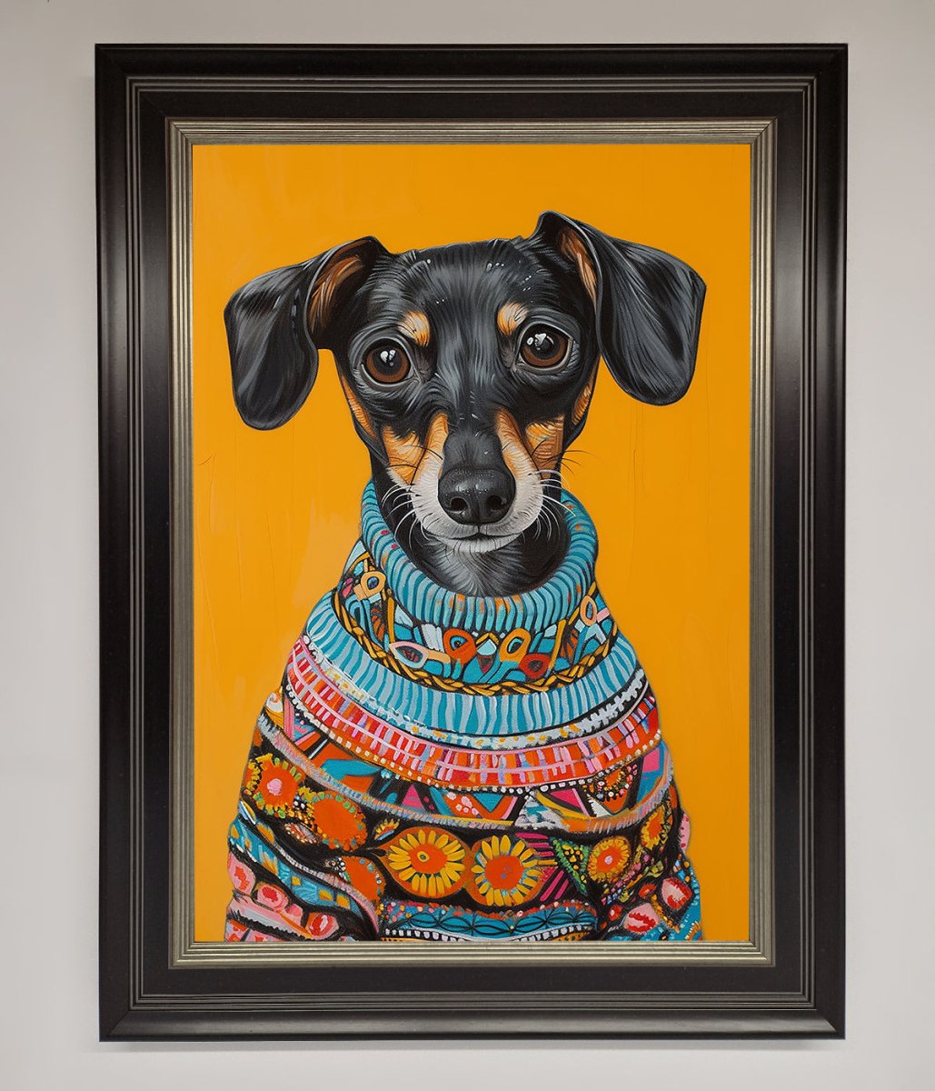 Sausage Dog In Sweater Framed Print
