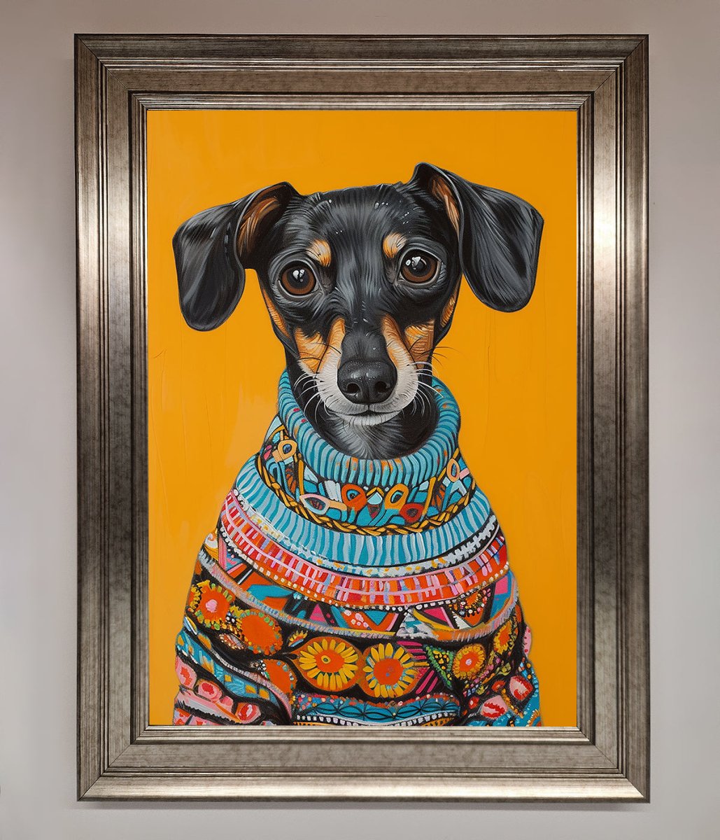 Sausage Dog In Sweater Framed Print