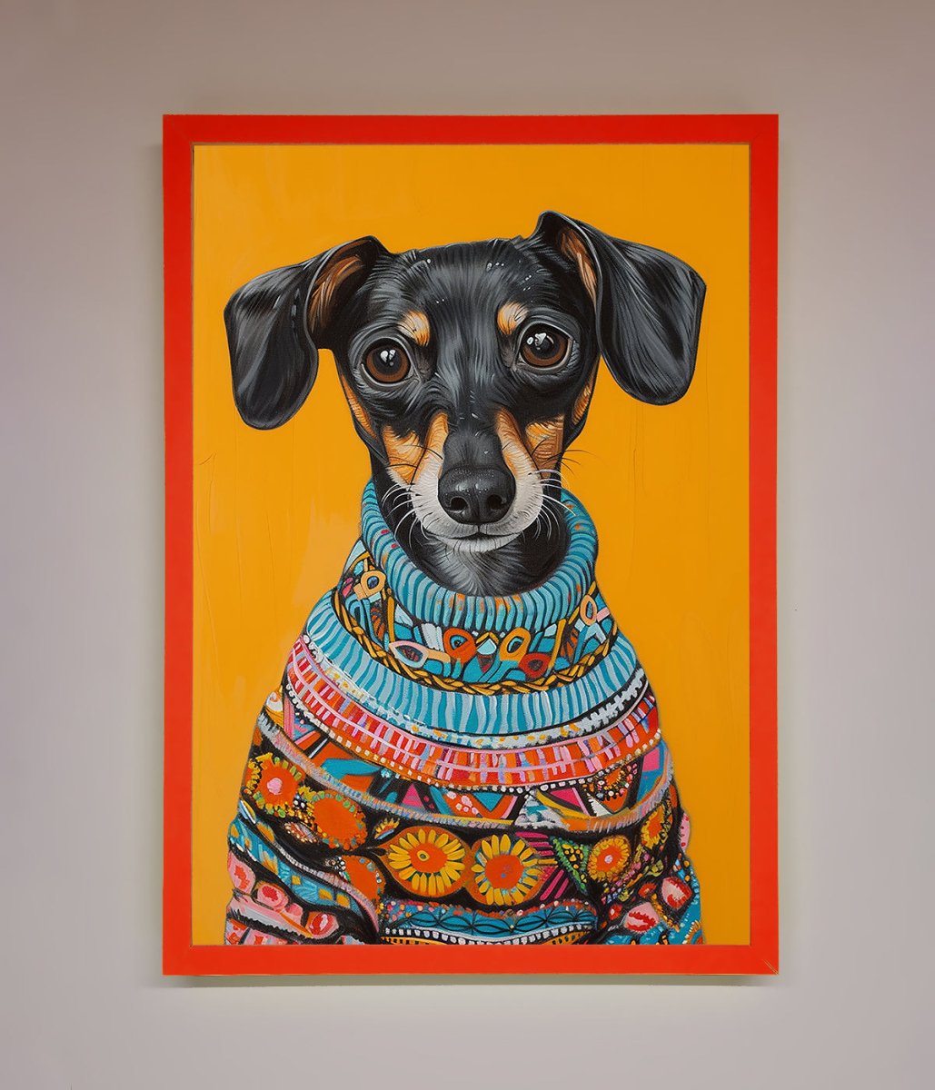 Sausage Dog In Sweater Framed Print