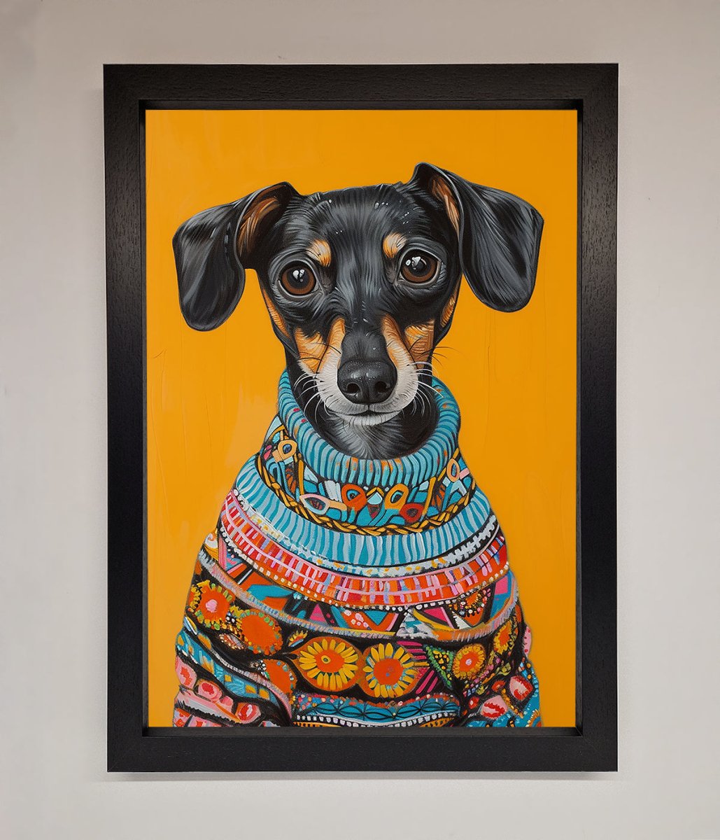 Sausage Dog In Sweater Framed Print
