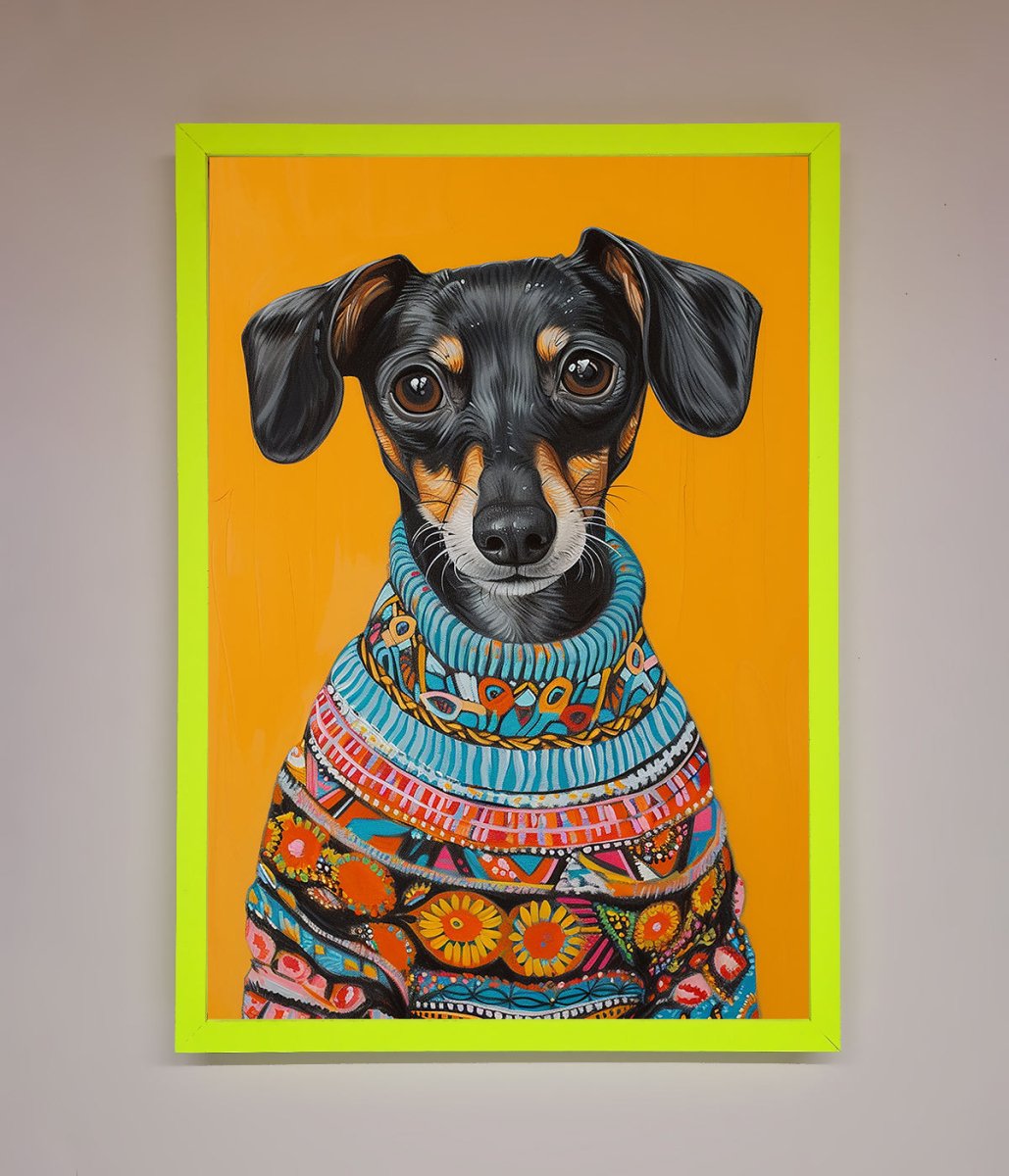 Sausage Dog In Sweater Framed Print