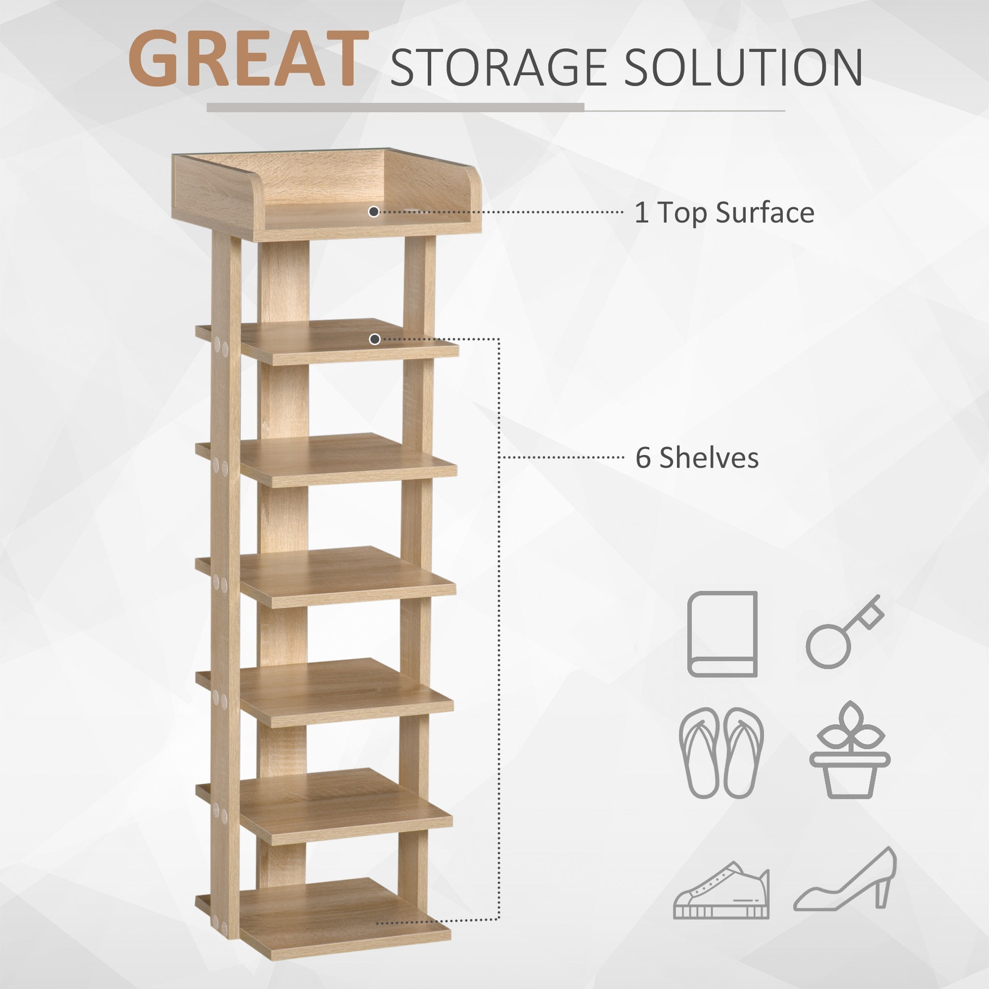7 Tier Shoe Rack Organizer Storage Shelf Wooden Display Cabinet for Entryway Living Room Bedroom Oak-3